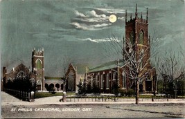 Canada Ontario London St. Paul&#39;s Cathedral Church Night Full Moon VTG Postcard - £11.21 GBP