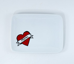 Tognana Super White Porcelain Plate Rectangular 8&quot;x6&quot; With A Heart &amp; Mom Ribbon - £15.79 GBP