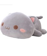 Kawaii Gray Lying Plush Cat with Open Eyes 13” Long NWOT USA Ship - $18.04