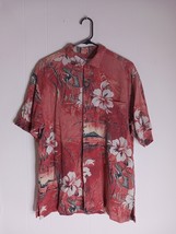 Half Moon Bay Men&#39;s L Silk Hawaiian Shirt Button-Up Casual Floral Short ... - $229.48 MXN