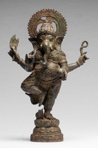 Antique Chola Style Bronze Dancing Ganesha Statue w/Mouse - 48cm/19&quot; - £794.91 GBP