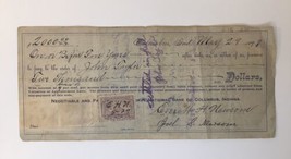 Antique Check or Loan Note with Stamp First National Bank Columbus India... - £11.74 GBP