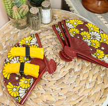 Ebros Set Of 4 Colorful Sunflowers Garden Oriental Fan Shaped Sushi Plates - £33.96 GBP