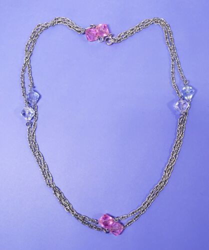 Primary image for Vintage Sarah Cov Blue & Pink Bead Silver Tone 52" Chain Necklace