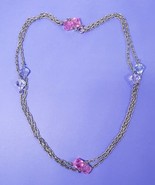 Vintage Sarah Cov Blue &amp; Pink Bead Silver Tone 52&quot; Chain Necklace - £9.95 GBP