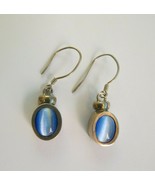 Sterling Silver Earrings Blue Tiger Eye Glow Stones Dangle 1 1/8&quot; Long W... - $27.41 CAD