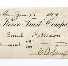 1914 Kineo Trust Company Bank Check E.A. Sampson Dover Maine Signed 6015... - $11.99 1914 Kineo Trust Company Bank Check E.A. Sampson Dover Maine Signed 6015... - $11.99