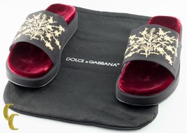 Dolce &amp; Gabbana Velvet Open-Toe Slippers w/ Embroidery Box &amp; Pouch Inclu... - £293.06 GBP