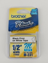 Brother P-Touch M-Tape 1/2 inch - BLACK on WHITE -- M-231 - £6.29 GBP