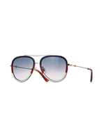Gucci Aviator GG0062S 013 Sunglasses Blue/Red Gold With Gray Lens - $179.00