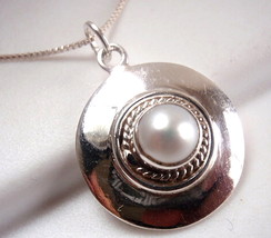 Pearl Round Necklace 925 Sterling Silver with Rope Style Accents New - £12.25 GBP