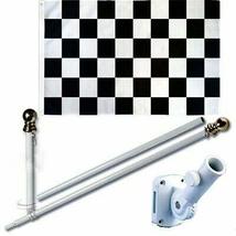 Black &amp; White Checkered 2 x 3 FT Flag + 6Ft Spinning Tangle Free Pole + Bracket - £27.59 GBP