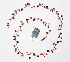 Home Reflections 8&#39; Battery Op Berry Branch Light Strand in Red - £20.90 GBP