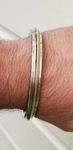 Sikh stainless steel kara smooth 3 brass lines collar kada singh kaur bangle b13 - £22.02 GBP
