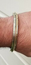 Sikh stainless steel kara smooth 3 brass lines collar kada singh kaur bangle b13 - £22.07 GBP