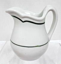 An item in the Pottery & Glass category: Vintage White Pottery w Green Stripe Small Creamer Milk Jug 4"