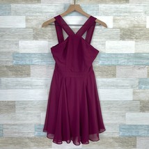 Lulus Forevermore Skater Mini Dress Burgundy Red Halter Fit &amp; Flare Womens XS - £32.15 GBP