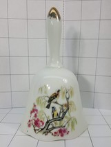 Japan White Porcelain Bell Yellow Blue Brown Birds Branch Pink Flowers #142 - £4.79 GBP