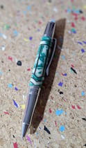 Green and White Swirled Resin with Gold Chevrons &quot;Gisi Style&quot;  with a Li... - $44.99