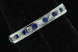 Art Deco Style 14K White Gold Sapphire and Diamond 3mm Eternity Band (Size 6) - £521.19 GBP