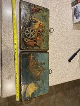 2 Vintage Wood Art Pictures 10 X 7 1/2” Toy Ships Huber Toys - £56.05 GBP