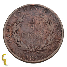 1845 Straits Settlement East India Company (1826 - 1858) 1/4 Cent KM #1 VG Cond. - £20.77 GBP