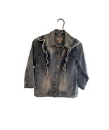 Logo Lori Goldstein Jean Jacket 3/4 Sleeve Raw Hem Distressed Ruffled Si... - $39.28 CAD