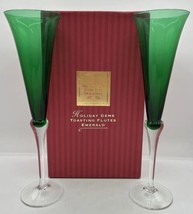 Lenox 1998 Champagne 11&quot; Holiday Gems Toasting Flutes Emerald Set of 2 U249 - £71.93 GBP