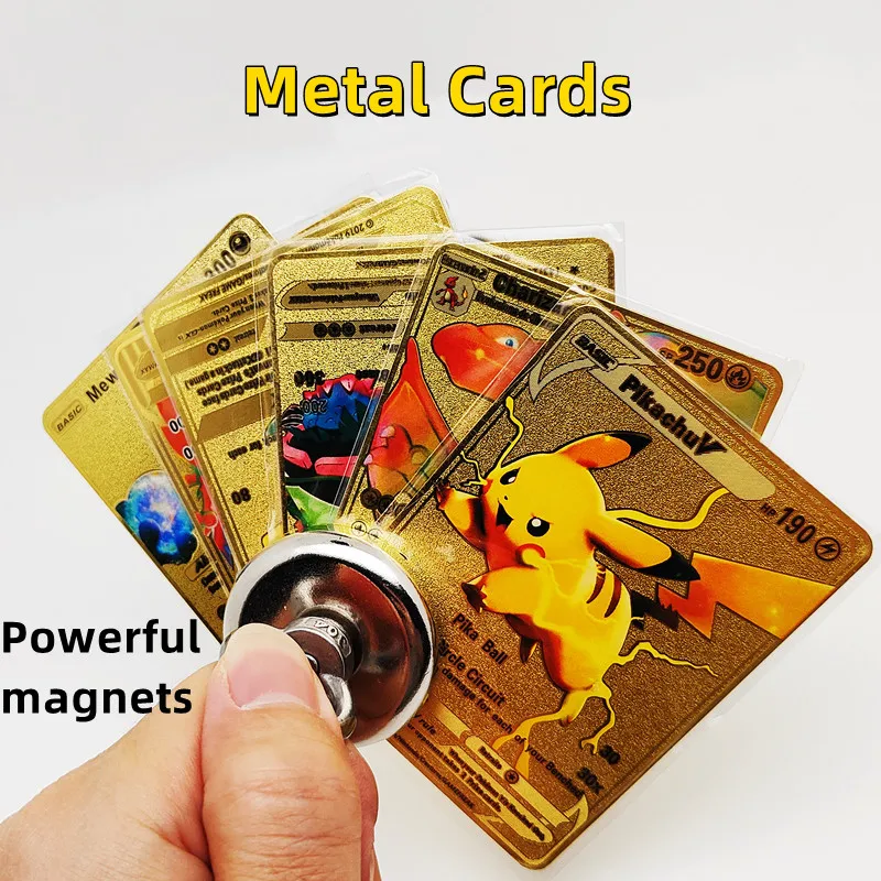 Pokemon Iron Cards Vmax Metal Pokemon Letters Pikachu Mewtwo Charizard Vmax Gold - £6.46 GBP