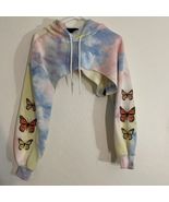 Faded Rose U-cut Crop Top Rainbow Tie Dye Hoodie Butterfly Sleeves XL - $273.10 MXN