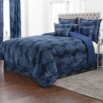 Stoneberry Victoria 12-Piece Comforter Set Navy 110X96 KING Sheet Shams Pillows - £59.38 GBP
