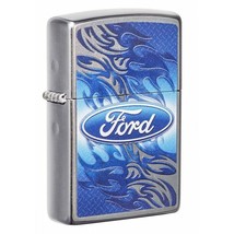 Zippo Lighter - Ford Logo with Blue Flames Street Chrome - 49307 - $25.43