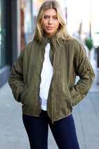 City Streets Olive Cotton Quilted Zip Up Jacket - £44.55 GBP