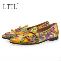 LTTL New Arrival Fabric Surface Embroidery Floral Loafers Men Casual Shoes  Slip - £223.26 GBP