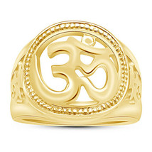 14K Jaune Plaqué Or Symbole Des Hindu Religieux Om Homme Anneau Bague Argent - $113.19