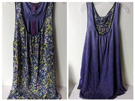 Beverly Drive Womens Reversible Blouse Size 20 22 Floral Top Smocked Neon Purple - £23.53 GBP