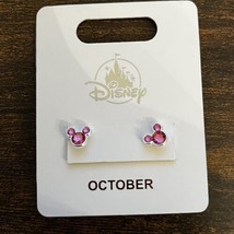 Disney  Mickey Icon Birthstone Crystal Silver Tone Pink October Earrings - $18.49