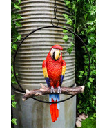 Ebros Hanging Scarlet Macaw Parrot Perching on Branch in Metal Round Rin... - $57.18 CAD