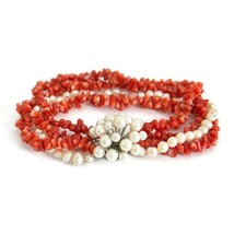 Vintage 1960&#39;s Coral Bead Pearl Twisted Multi Strand Bracelet, 34.06 Grams - £75.92 GBP