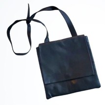 Le Donne Black Leather Square Flap Closure Crossbody Bag Purse Multiple Pockets - £37.96 GBP