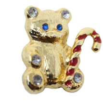 Vintage Christmas Holiday Teddy Bear Pin Brooch Gold w Red Enamel 1.5&quot; - Hey Viv - £12.53 GBP