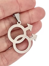LGBTQI Lot Bundle of 2 Gay Male Symbol Glyph Pendant  Silver Tone Chain Necklace - $14.25