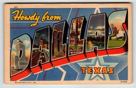 Greetings From Dallas Texas Large Big Letter Linen Postcard Curt Teich Unposted - £9.72 GBP