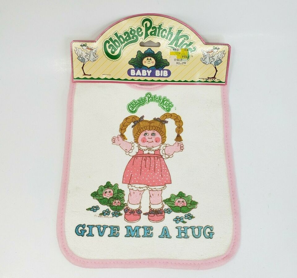 VINTAGE 1983 CABBAGE PATCH KIDS GIRL BABY BIB TOMMEE TIPPEE GIVE ME A HUG NOS - £29.13 GBP