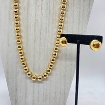 Vintage Gold Tone Beaded Ball Set 24&quot; Necklace Clip On Earrings Marked Korea - $14.85