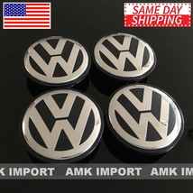 Set of 4 65MM Black Wheel Hub Center Caps with Chrome logo for VW 2.56IN... - £15.10 GBP