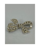 Vintage Silver Tone Faux Marcasite Ribbon Pin Brooch Holiday Festive    - £17.31 GBP