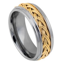 Tungsten Step Edge High Polished Yellow Gold IP Plated Double Braid  8mm Band - £31.01 GBP