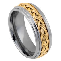 Tungsten Step Edge High Polished Yellow Gold IP Plated Double Braid  8mm... - $719.39 MXN