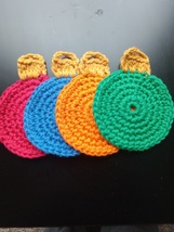  Handmade Crochet Ornament Coasters Set of 4 Green Blue Orange Red - $20.00